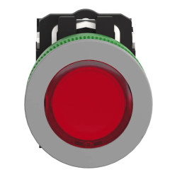 Harmony XB5 - bouton poussoir lum - Ø22 - col flush grise - rouge - 1O+1F - 24V