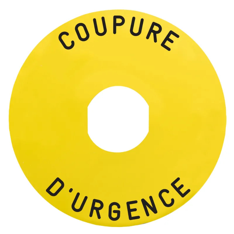 Harmony étiquette circulaire Ø90mm jaune - logo EN13850 - COUPURE URGENCE