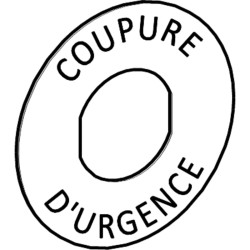 Harmony étiquette circulaire Ø90mm jaune - logo EN13850 - COUPURE URGENCE