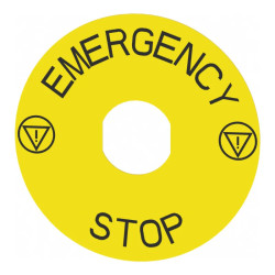 Harmony étiquette circulaire Ø90mm jaune - logo EN13850 - EMERGENCY STOP