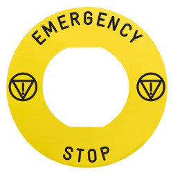 Harmony - étiq plate - jaune - logo EN - 'EMERGENCY STOP' - Ø60 - pour ZBZ1605