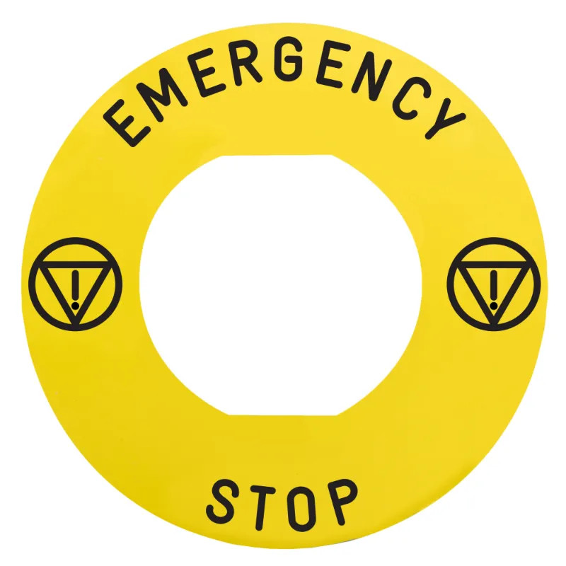 Harmony - étiq plate - jaune - logo EN - 'EMERGENCY STOP' - Ø60 - pour ZBZ1605