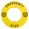 Harmony - étiq plate - jaune - logo EN - 'EMERGENCY STOP' - Ø60 - pour ZBZ1605