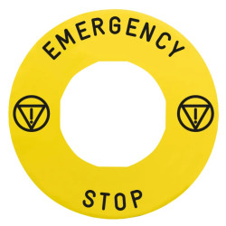 Harmony étiquette circulaire Ø60mm jaune logo EN13850 EMERGENCY STOP pr ZBZ3605