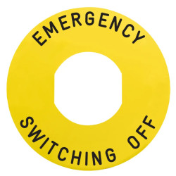 Harmony étiquette circulaire Ø60mm jaune logo EN13850 EMERGENCY SWITCHING OFF