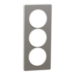 Odace Touch - plaque 3 postes verticaux 57mm aluminium brossé avec liseré blanc