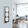 Odace Touch - plaque 3 postes verticaux 57mm aluminium brossé avec liseré blanc