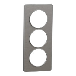 Odace Touch - plaque 3 postes verticaux 57mm aluminium brossé avec liseré alu