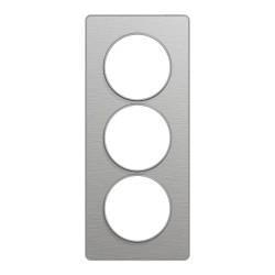 Odace Touch - plaque 3 postes verticaux 57mm aluminium brossé avec liseré alu