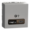 Unica - prise chargeur USB double - rapide 18W - 3,4A type A+C - 2 mod - alu