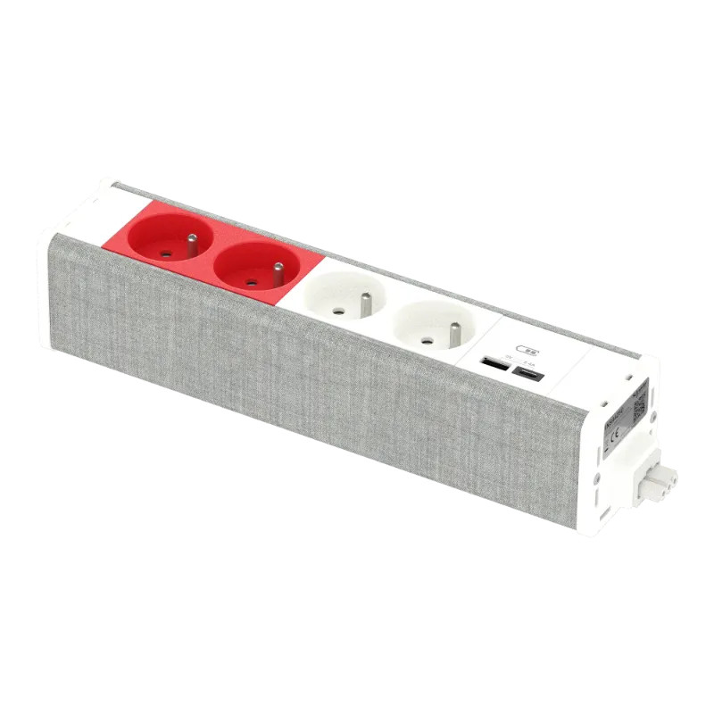 Unica System+ - nourrice précâblée M - 2x 2P+T + 2x 2P+T rouge +USB A+C - blc/T